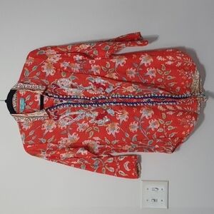 Antica Sartoria Beaded Floral Boho Button Down Tunic Shirt